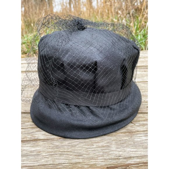 Vintage Womens 1940s Black Bucket Bow Netting Gothic - Picture 8 of 13